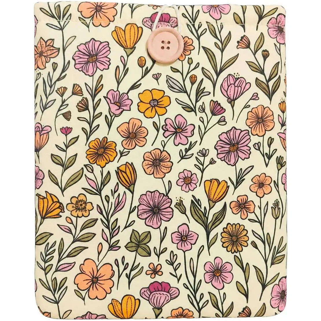 Floral Book Sleeve - Elegant Book Cover with Wooden Button,  Padded Protector for Paperbacks & Hardcovers, Ideal for Book Lovers, Durable Design (Soft Florals, Large)