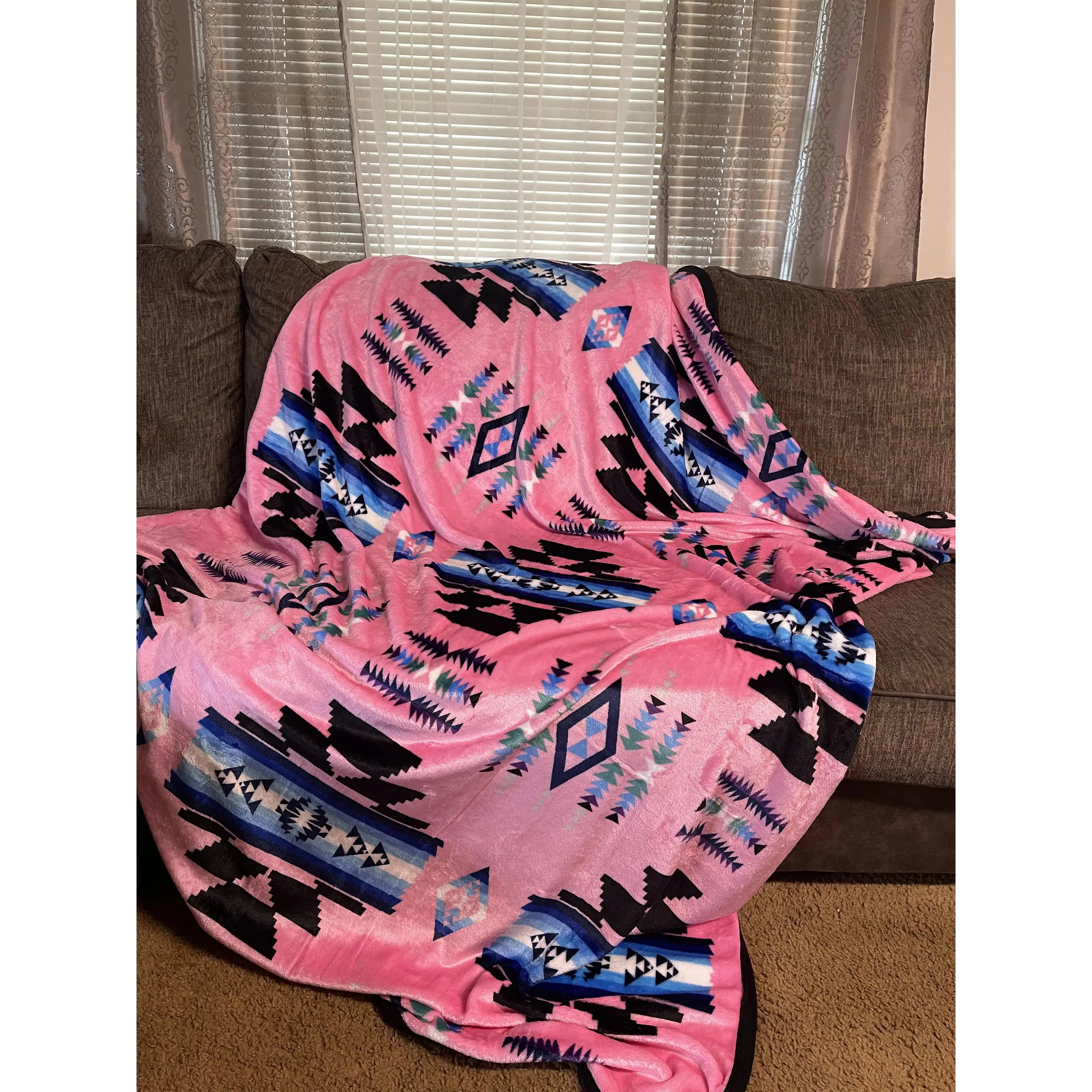 Native Sunset Light Pink Throw Single Layer Soft Plush Blanket