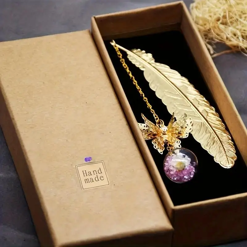 Feather and Butterfly Decorative Bookmark Gift Box, Vintage Metal Bookmark, Compact, Durable, Enhance, Perfect Gift for Teachers, Students, Office, School