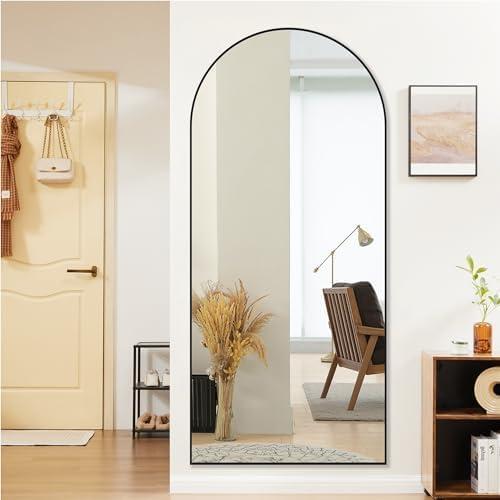 Arched 71"x26" Full Length Mirror Full Body Floor Mirror Standing Hanging or Leaning Wall, Arch Wall Mirror with Stand Aluminum Alloy Thin Frame for Bedroom Cloakroom,Black 71"x26" Arched Full-Length Mirror with Explosion-Proof HD Glass