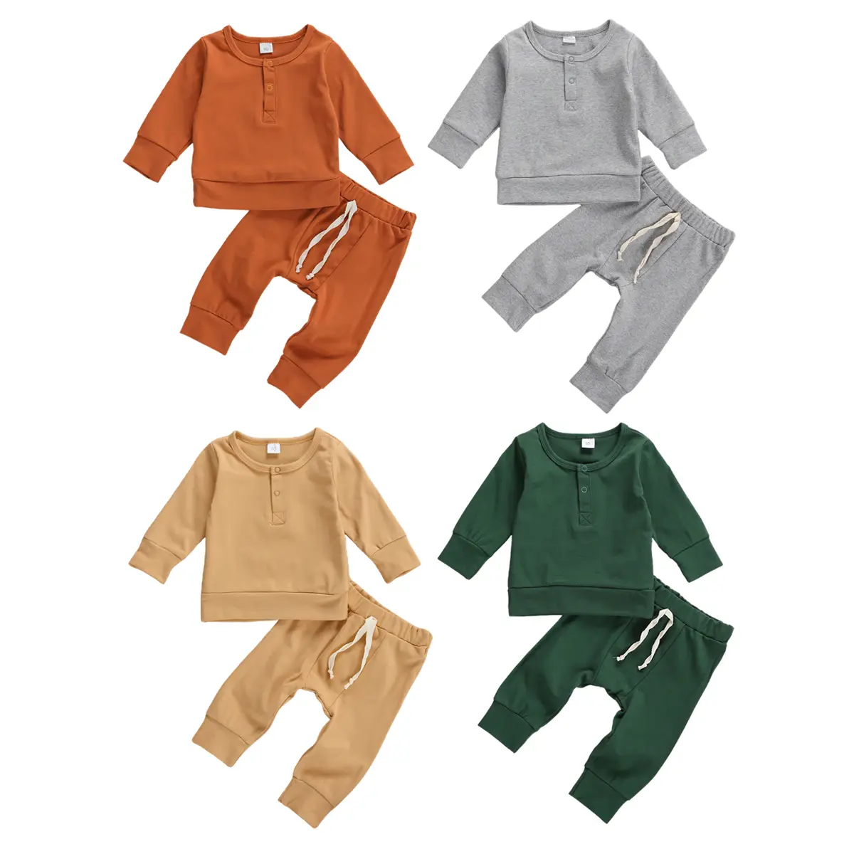 Toddler 2-Piece Casual Daily Outfits Set, 6-12 Months Baby Boy/Girl Fall Winter Solid Color Long-Sleeve Pullover & Elastic-Waist Long Pants (Baby & Maternity Gift Set)