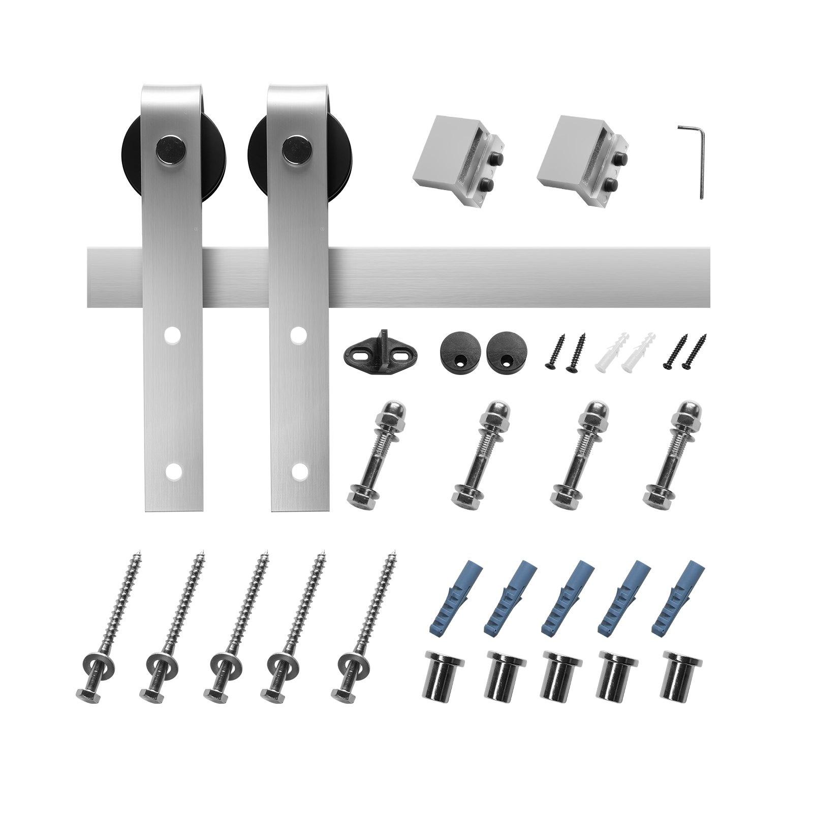 VEVOR 5FT Sliding Barn Door Hardware Kit, 330 LBS Weight Capacity, Compatible with 30 Inches Max Width & 1-3/8 to 1-3/4 Inches Thickness Single Sliding Barn Door, Durable Track & J-shape Roller Silver