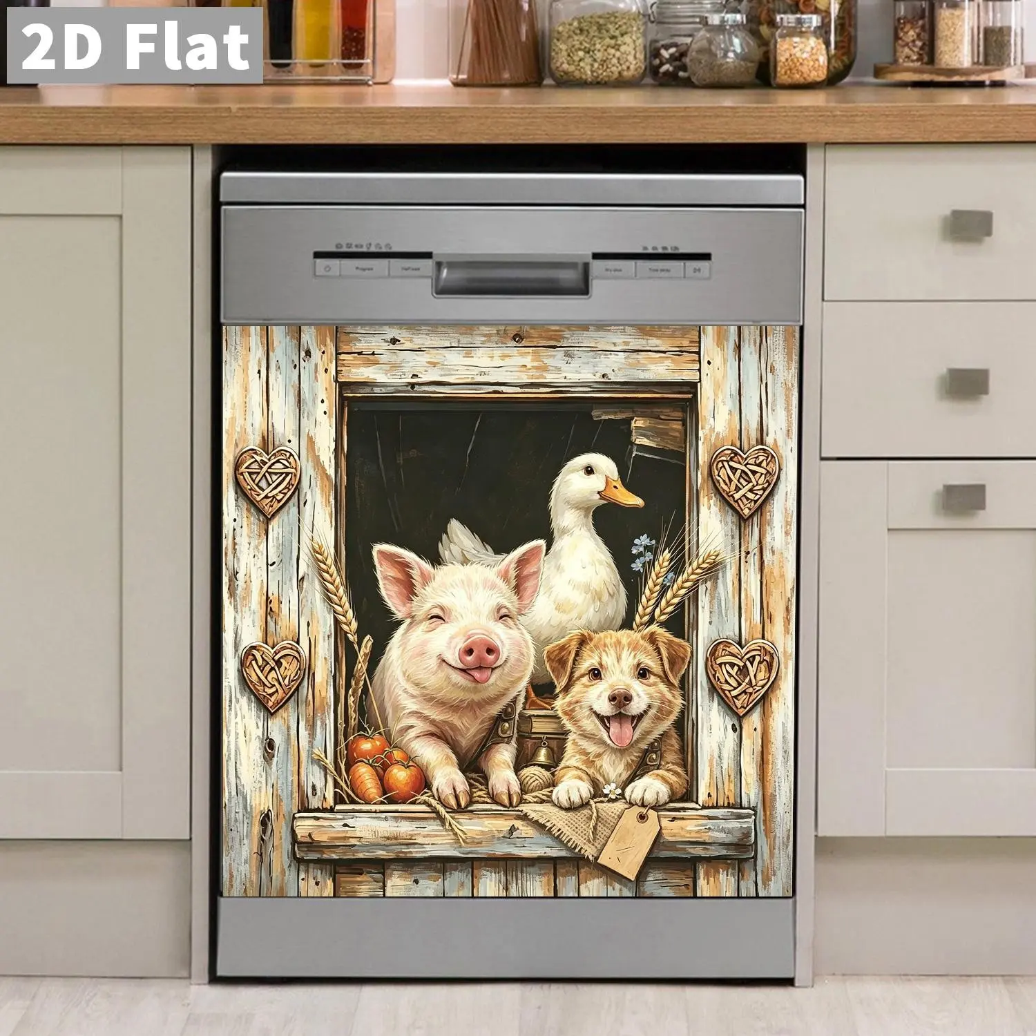 Rustic Farmhouse Theme Magnetic Door Hinge Sticker, Reusable Vinyl Art Print, Dishwasher & Fridge Decor, Easy Clean, 58.5cmx65cm