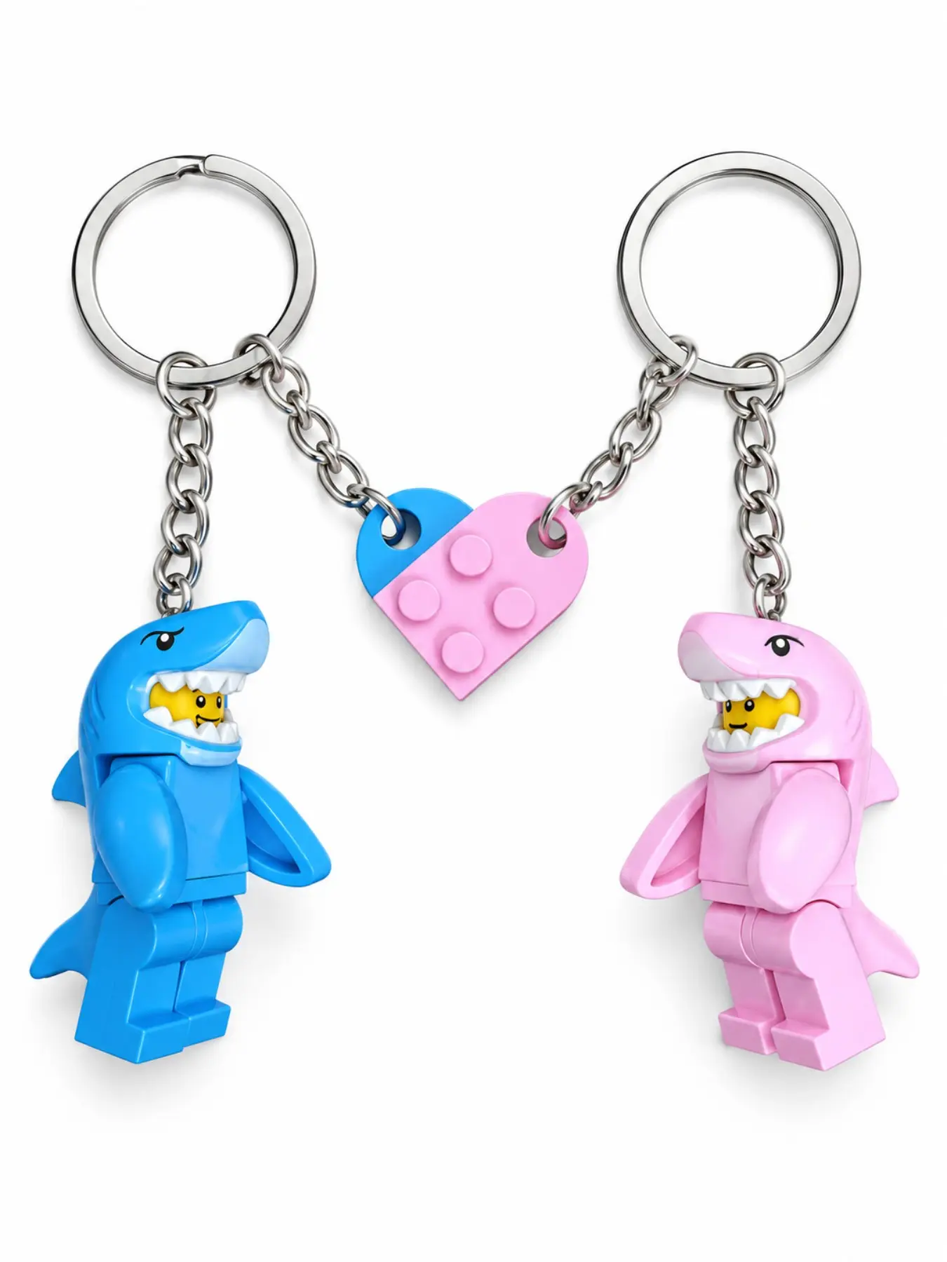 2 Piece Couple Shark Keychain Set, Blue Heart Keychain, Cute Friend Backpack Charm, Gift for Couples/friends