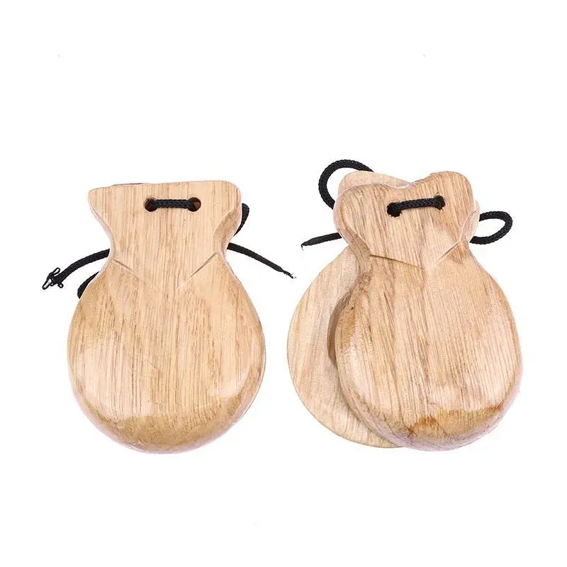 2Pcs Wooden Spanish Castanets Hardwood Rhythm Clapper Traditional Castanet Orff Percussion Toy for Kids Music Instrument