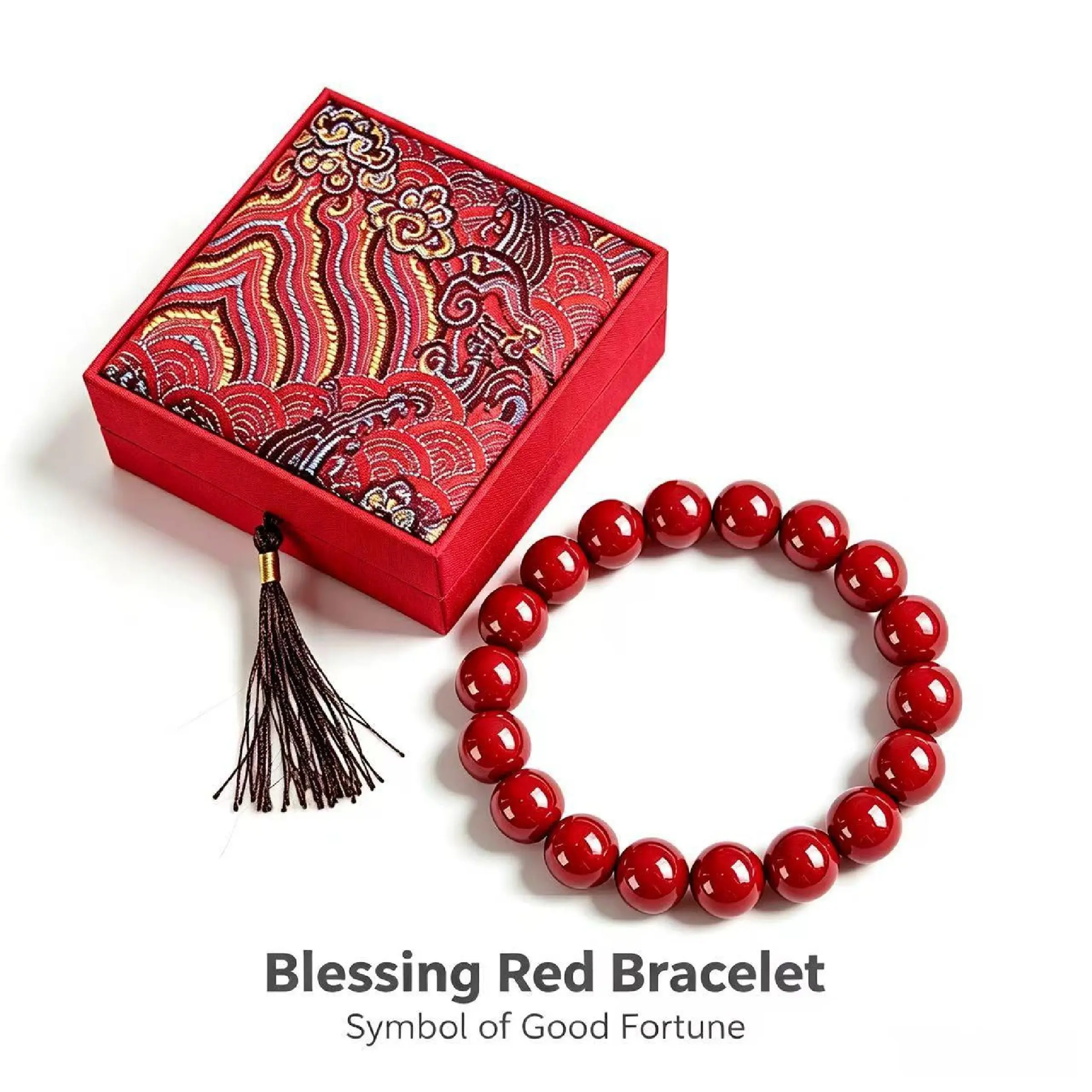 Unisex Cinnabar Bracelet with Elegant Gift Box, Attract Good Luck, Wealth, Five Blessings, Natural Mineral Energy, Daily Wear Jewelry Gift