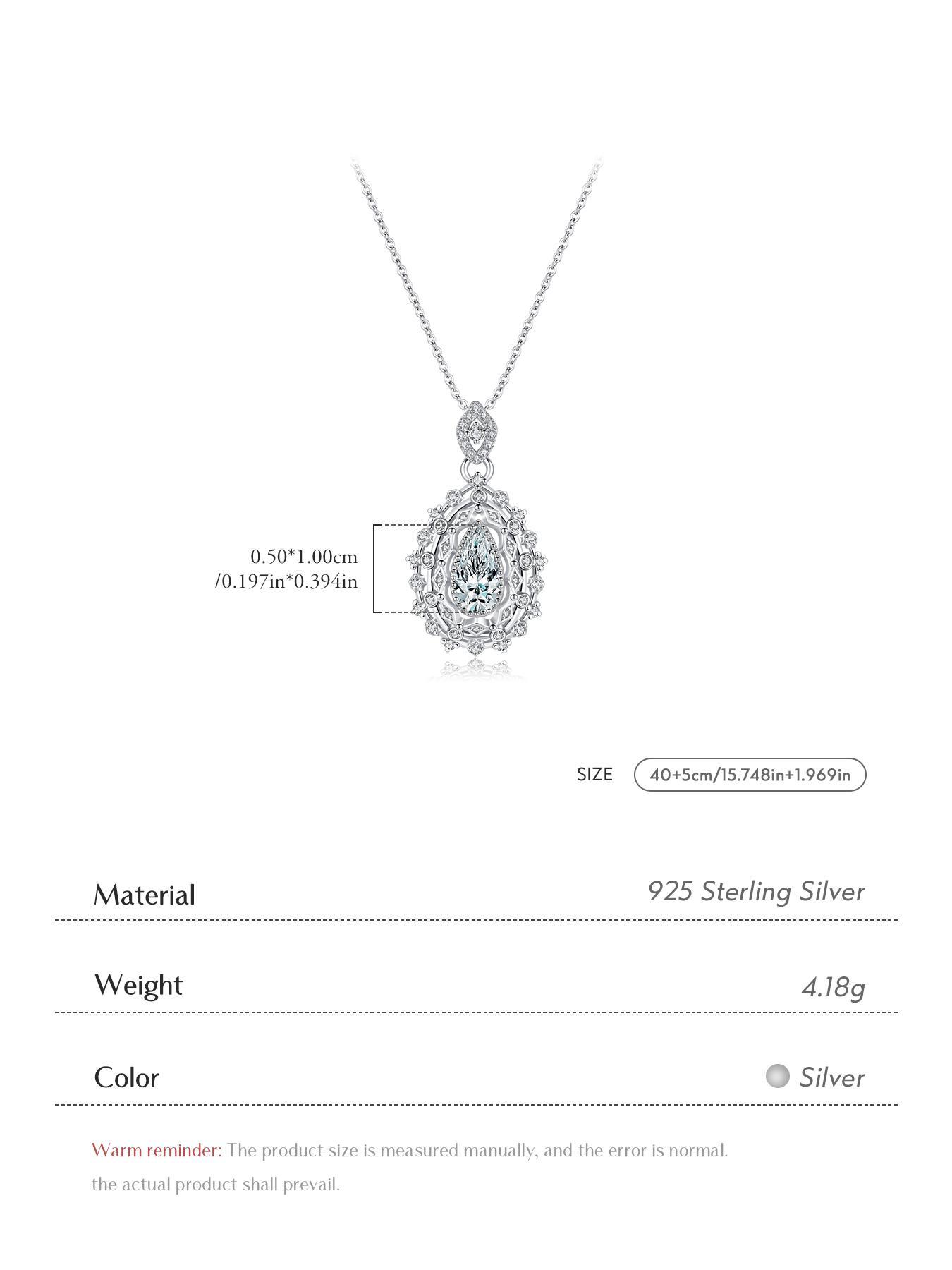 925 Sterling Silver Fashion Water Drop Shaped Artificial Zircon Decor Pendant Necklace for Women, Trendy All-match & Exquisite Jewelry for Birthday Gift