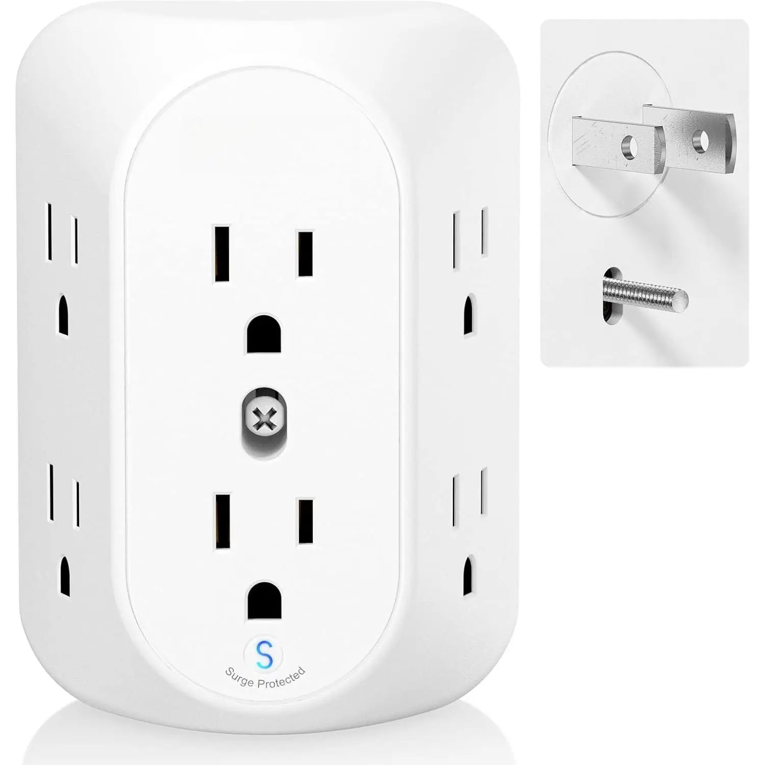 2 to 3 Prong Outlet Adapter, 3 to 2 Prong Grounding Adapter | Surge Protector, Multi Outlet Wall Plug with 6 Outlets, Power Socket Extender for Non Grounded Kitchen Office Older House