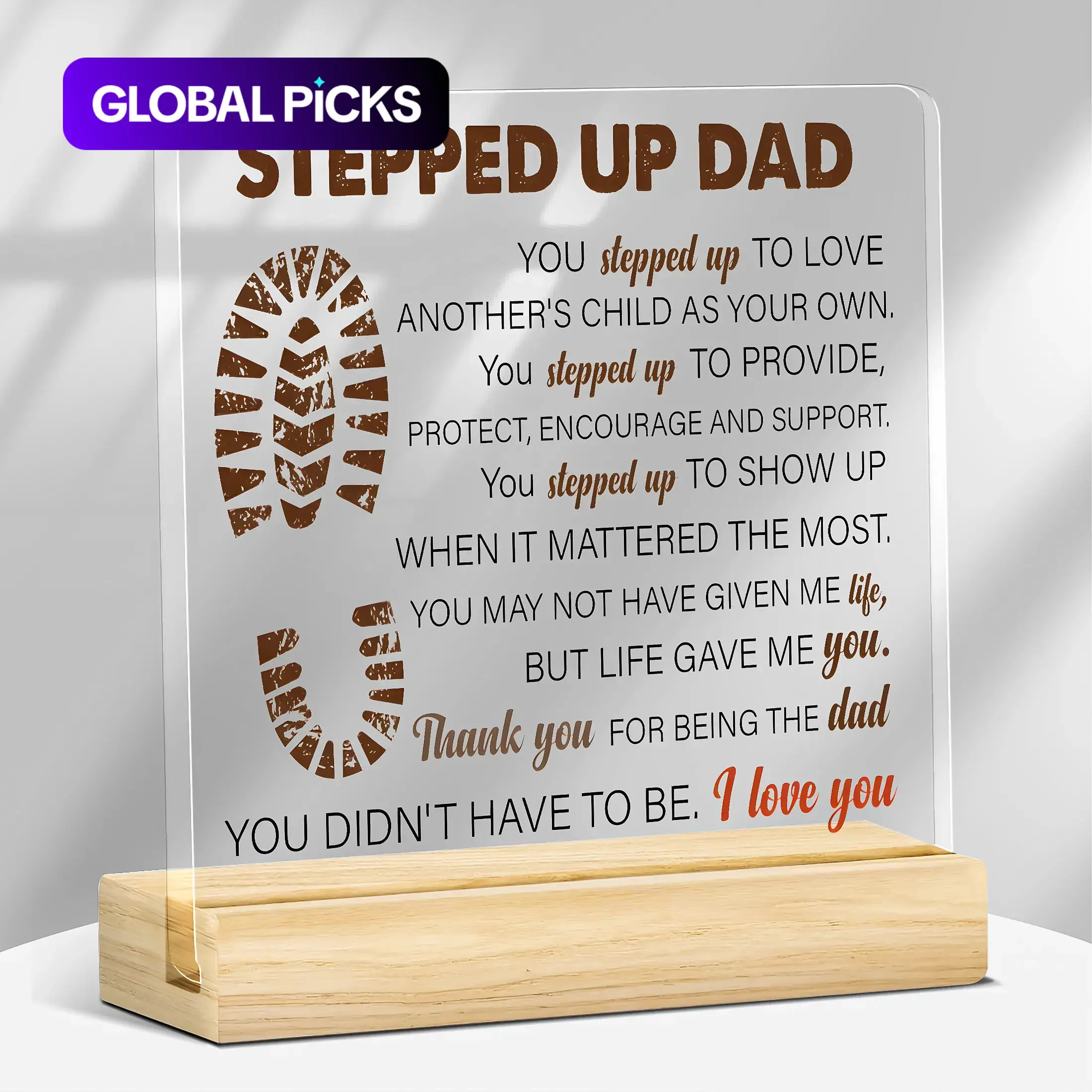 Step Up Dad Acrylic Plaque, 1 Count Inspirational Acrylic Plaque, Perfect Gift, Home Decor Gifts, Gift for Stepdad, Party Supplies, Decor, Wood Sign #GLOBAL PICKS