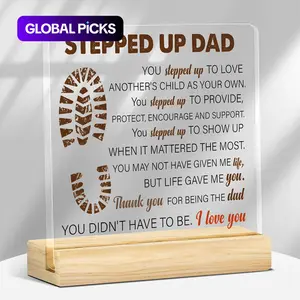 Step Up Dad Acrylic Plaque, 1 Count Inspirational Acrylic Plaque, Perfect Gift, Home Decor Gifts, Gift for Stepdad, Party Supplies, Decor, Wood Sign