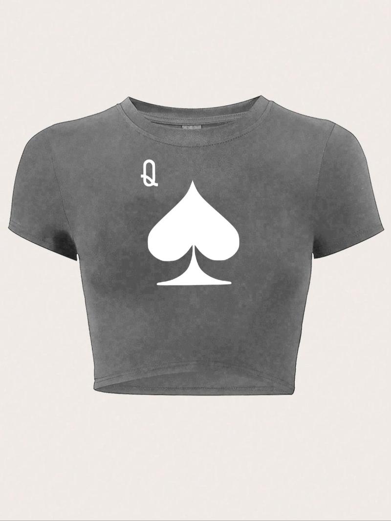 Women's Round Neck Crop Tee, Fashion Casual Short Sleeve Graphic T-shirt for Daily Holiday Vacation Outdoor Wear, Ladies Clothes for Summer, Clothing