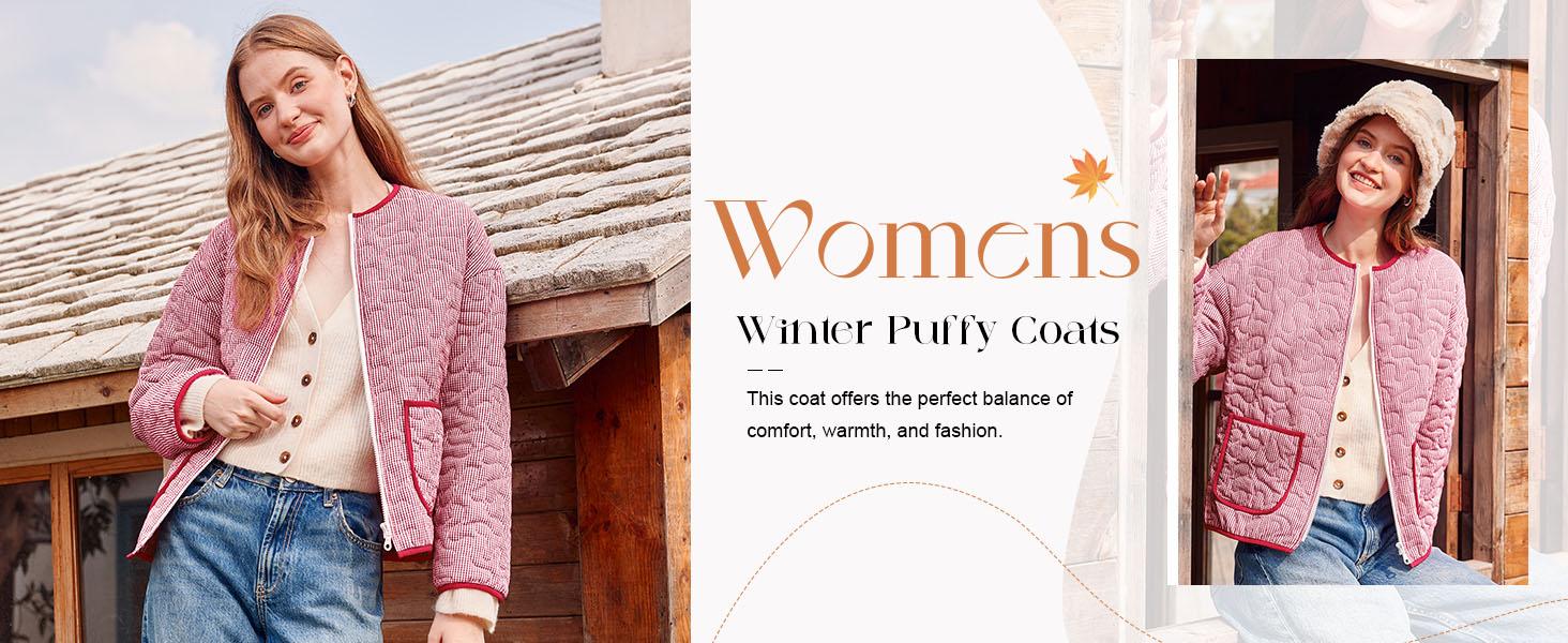 Yousify Womens Jackets Fall Fashion 2025 Crew Neck Quilted Plaid Jacket Full Zipper Coats S-2XL