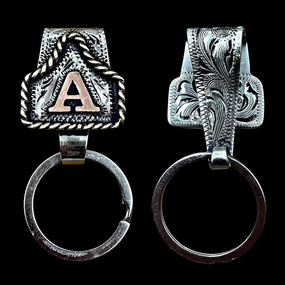 Handmade Cow Tag Belt Key Holder with Copper Initial. Custom Made. Texas-Based. Fashion Jewelry Accessories