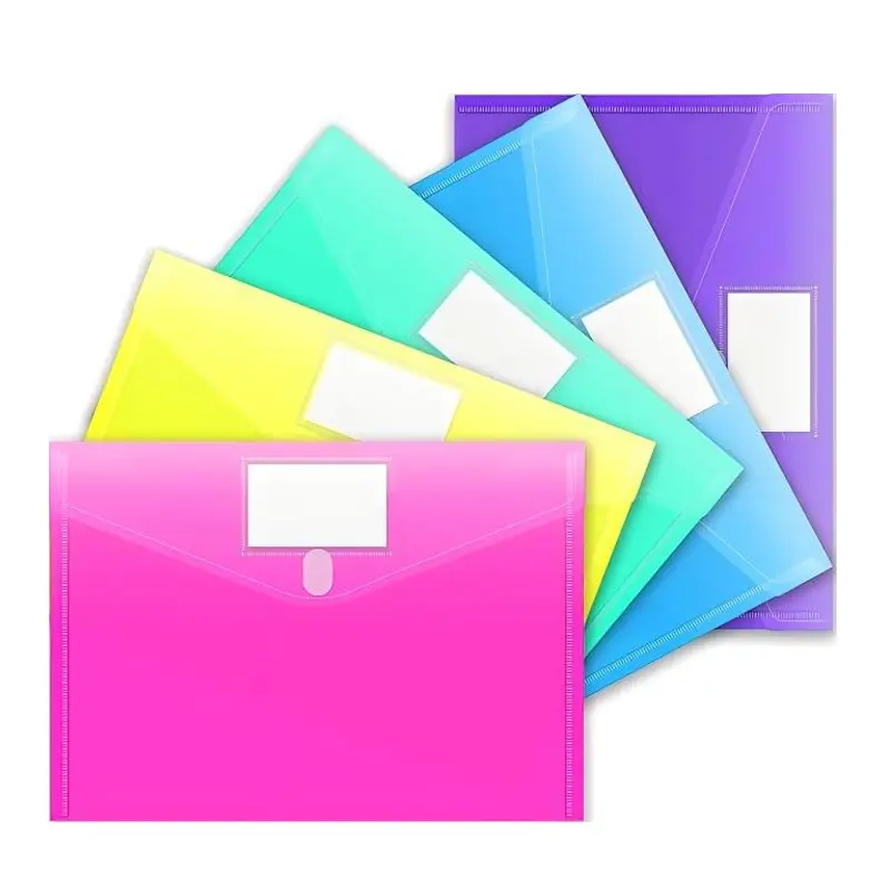 Colorful Transparent A4 Plastic File Folder with Velcro Closure - Ideal for Student Stationery, Document Storage, and Office Organization