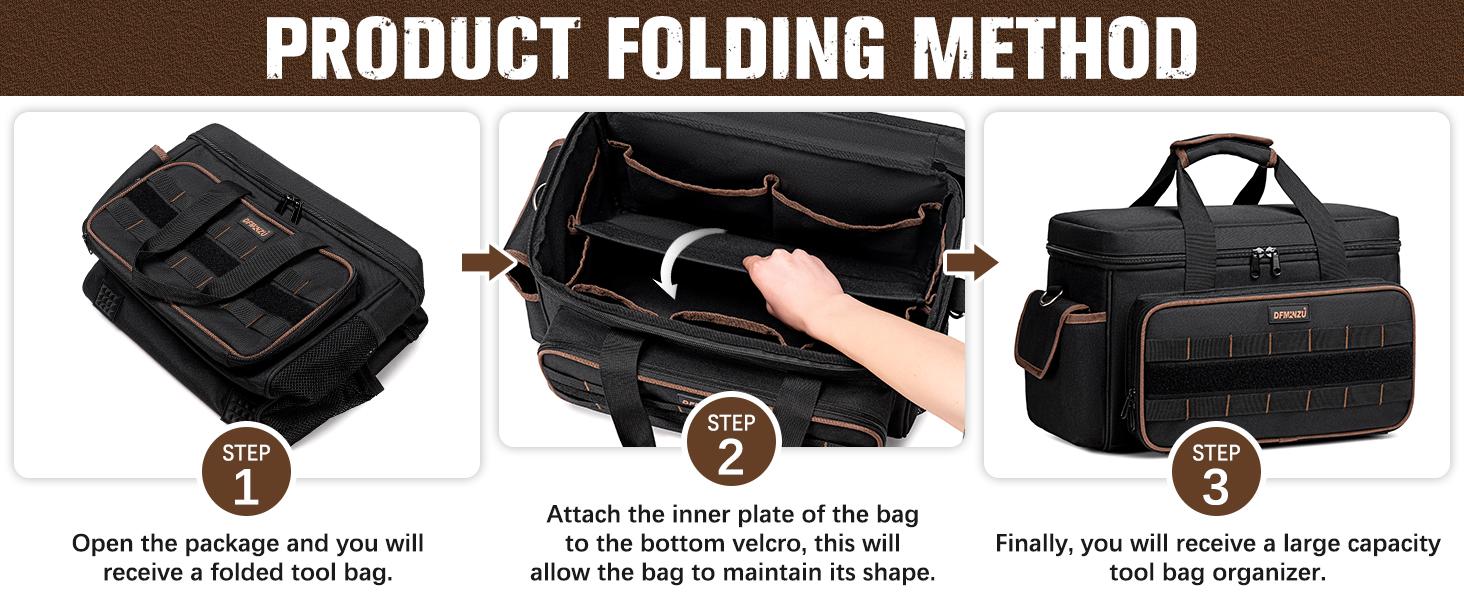 17 Inch for Men, 20 Pockets Tool Bag with Shoulder Strap, Wide Mouth Tool Bag Organizer for Electricians Mechanics Carpenters HVAC