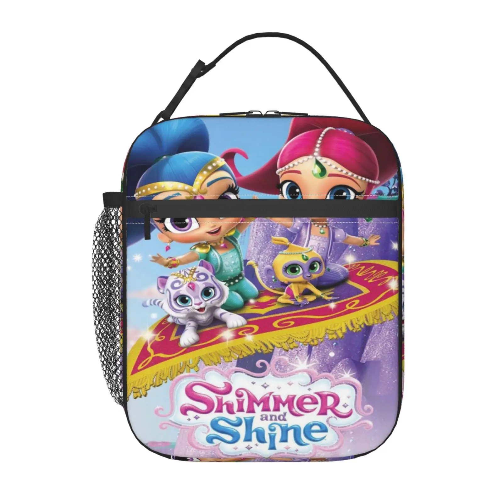 Anime Character Art Shimmer and Shine Insulated Thermal Lunch Box - Polyester Zip Lunch Bag, Non-Food-Contact Reusable Handbag for Kids, Perfect Gift for School, Travel