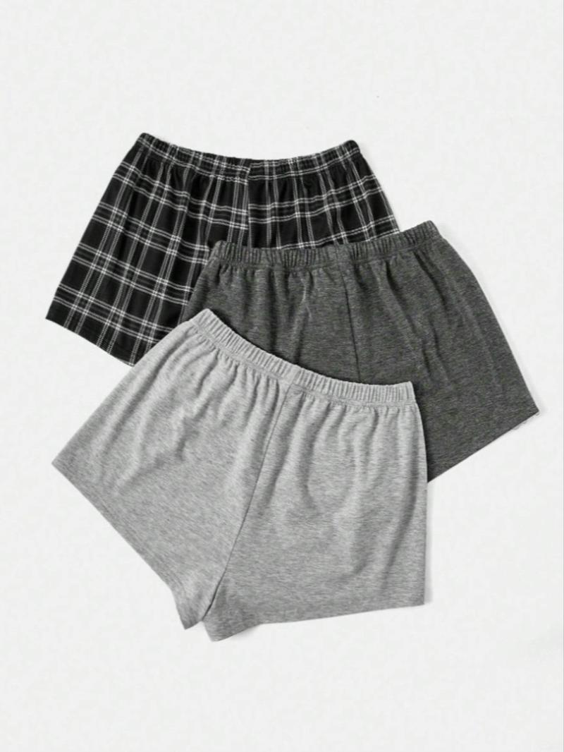 Women's 3pcs Elastic Waist Sleep Shorts, Casual Comfy Pajama Drawstring Waist Sleeping Shorts for Daily Indoor Wear, Women's PJ Bottoms for All Seasons, Summer Outfits 2024