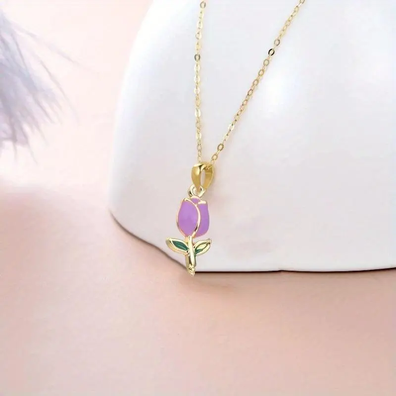Elegant Tulip Flower Necklace with 1 Plated Pendant & Collarbone Chain - Multicolor Luxury Suitable for, Wedding,, Casual Attire - Gift, for Teenager