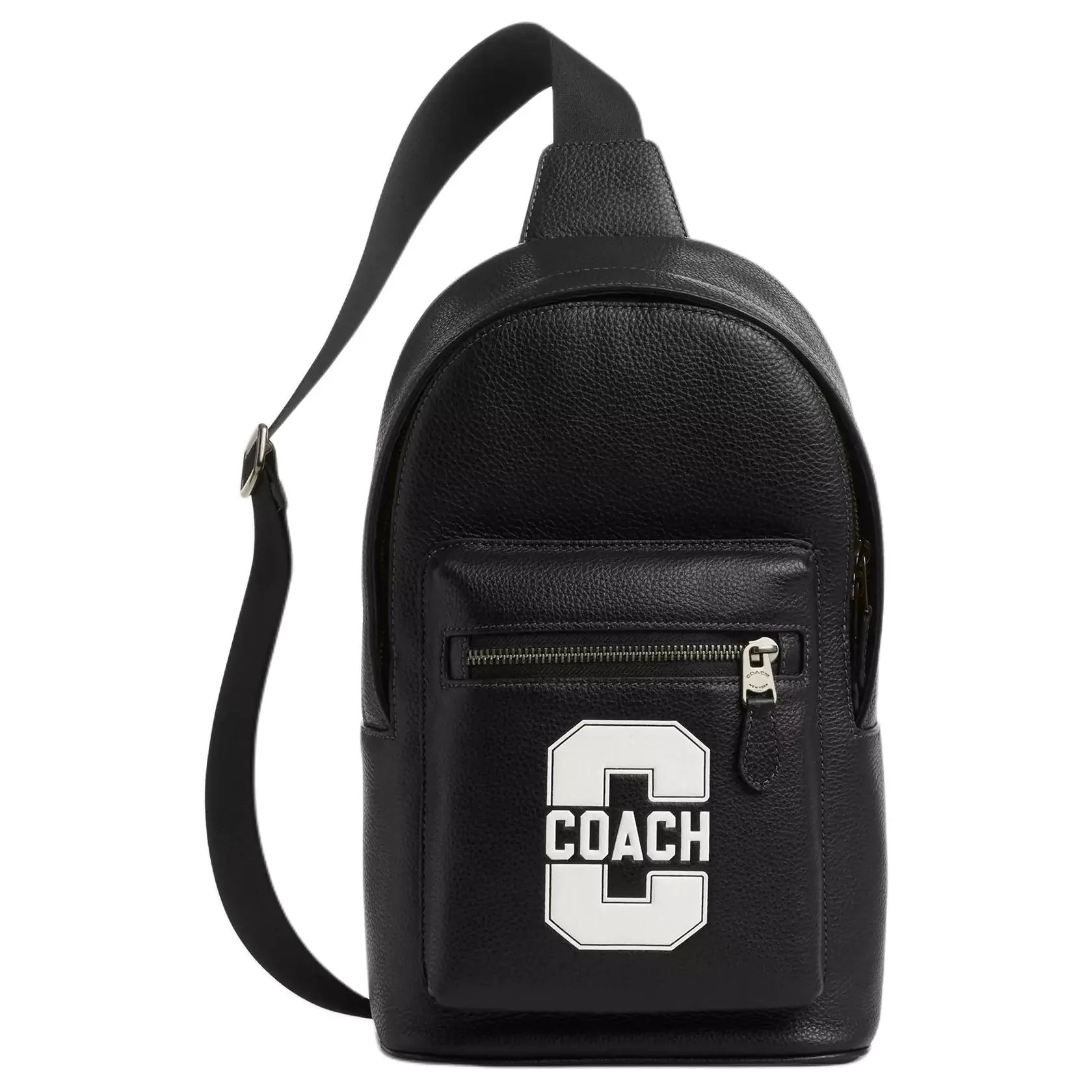 COACH West 19 Logo College-Style Calfskin Crossbody Waist Bag for Men, Black