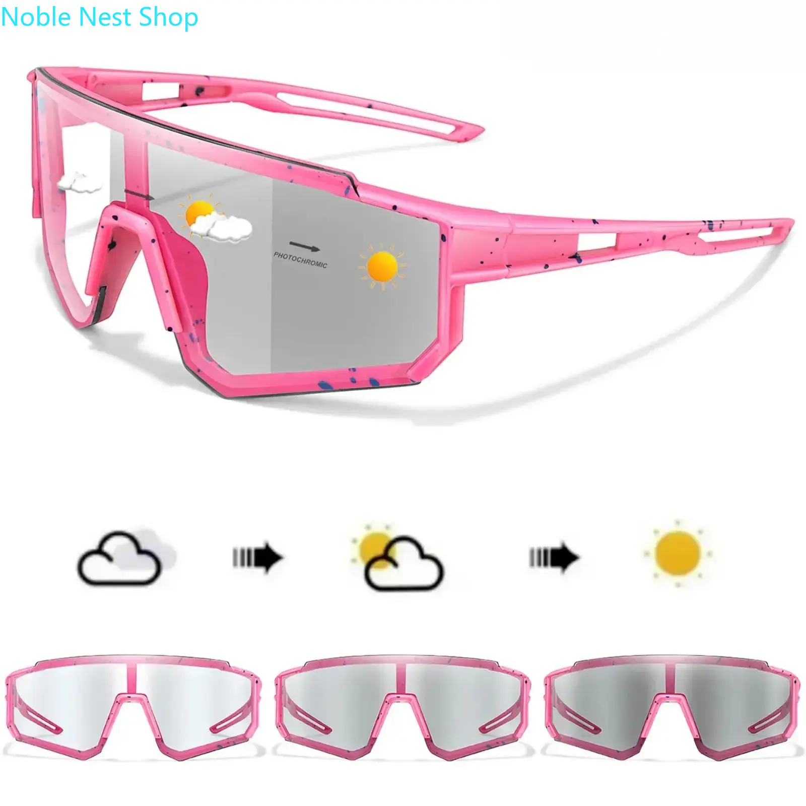 Unisex Half-Frame Photochromic Sports Biking Sunglasses - Lightweight Plastic, Hollow Temples, UV Protection Shades for Outdoor Running, Cycling Fashion Eyewear