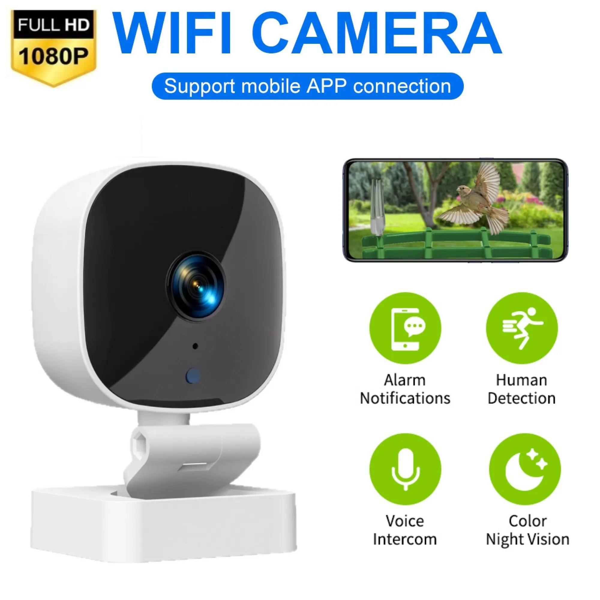 Small Home Security Camera, HD Indoor Outdoor Surveillance, Mini Pet Camera, Foldable Baby Camera, Motion Detection, Two-Way Audio, Night Vision