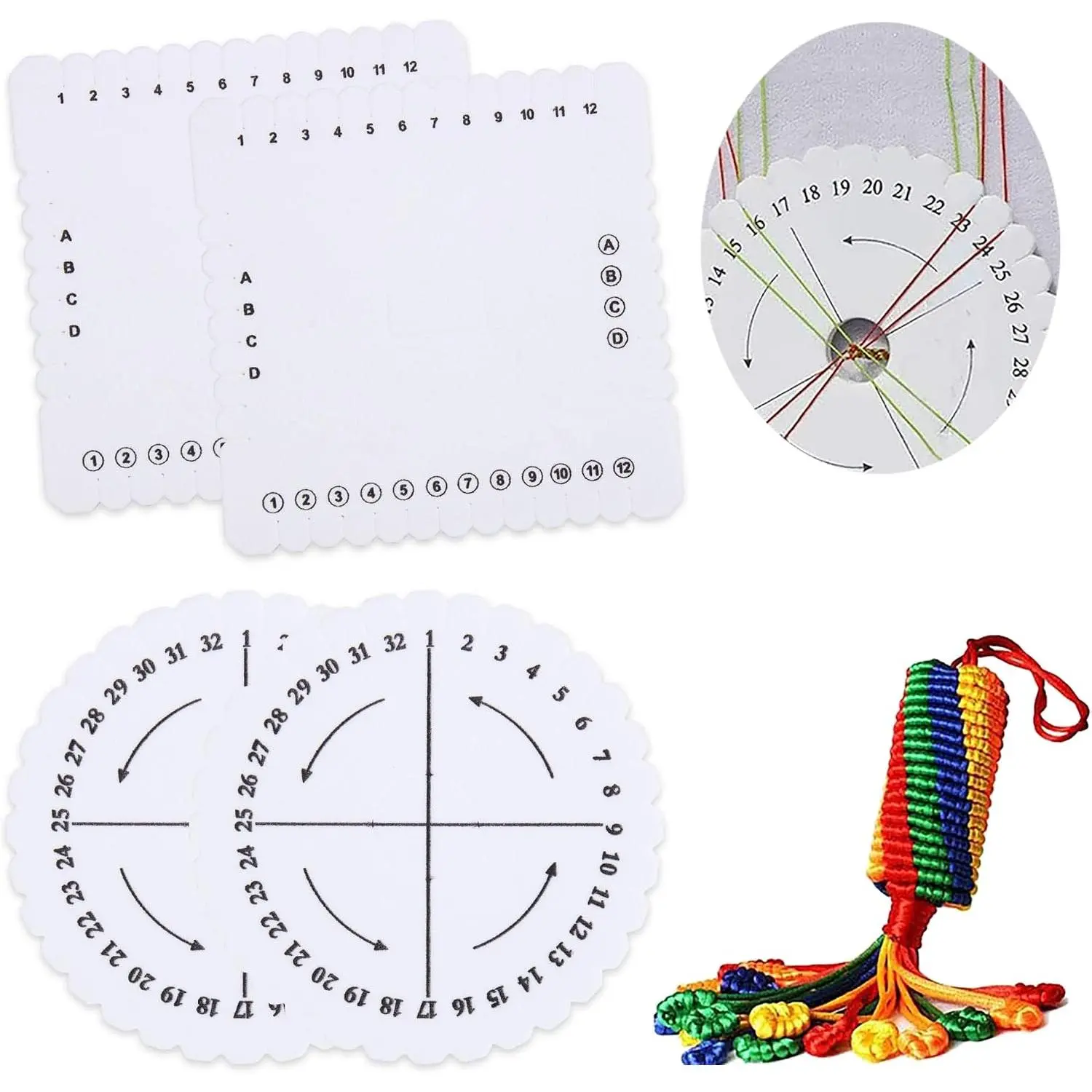 4 count Kumihimo Disk Braiding Wheel Lightweight & Convenient Friendship Bracelet Disc Square & Round Kumihimo Supplies for Beading & Bracelet Weaving Kit DIY