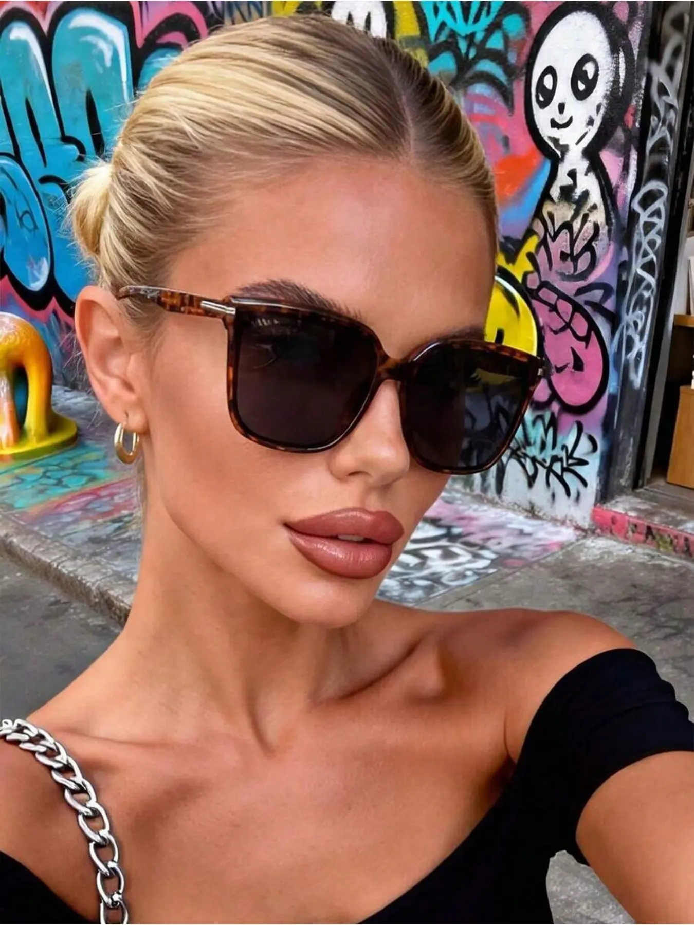 Retro Cat Eye Sunglasses for Women, Tortoise Shell Square Frame, Oversized Vintage Y2K Eyewear, UV Protection, Trendy Street Style Shades