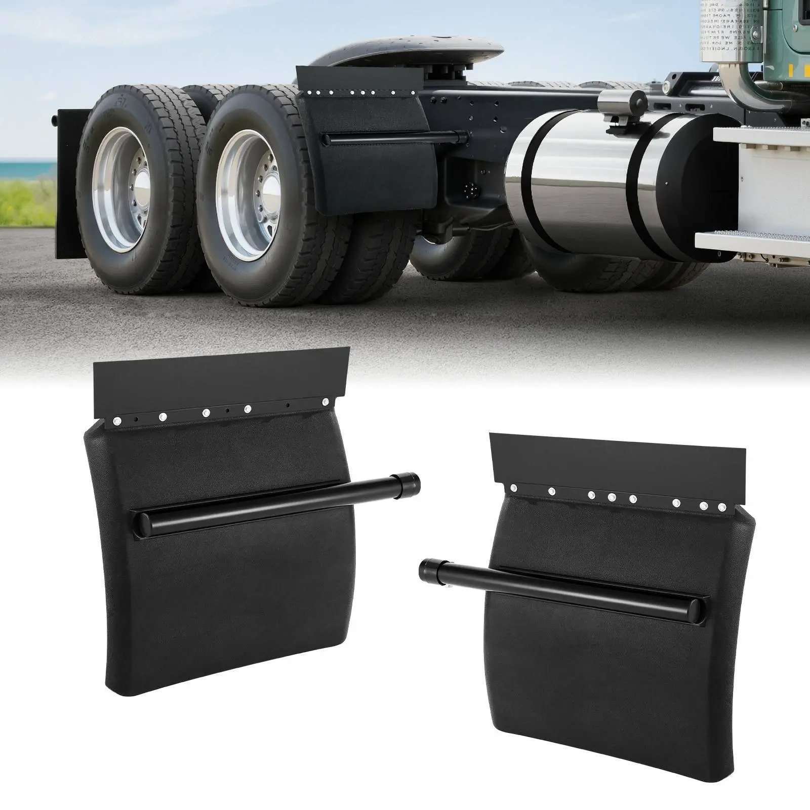 【DealsForYouDays】VEVOR Quarter Fenders for Semi Trucks, 24" x 24" Semi Truck Fenders with Tube Bracket and Mounting Hardware, 1 Pair Right & Left Quarter Fender Set, Fit for Freightliner, Peterbilt, Kenworth