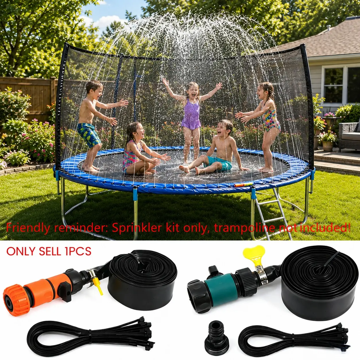 Outdoor Trampoline Water Sprinkler, Patio Cooling Mist Sprayer, Garden Irrigation, Durable Flexible Hose, Wide Coverage, Fun for Home Gardens