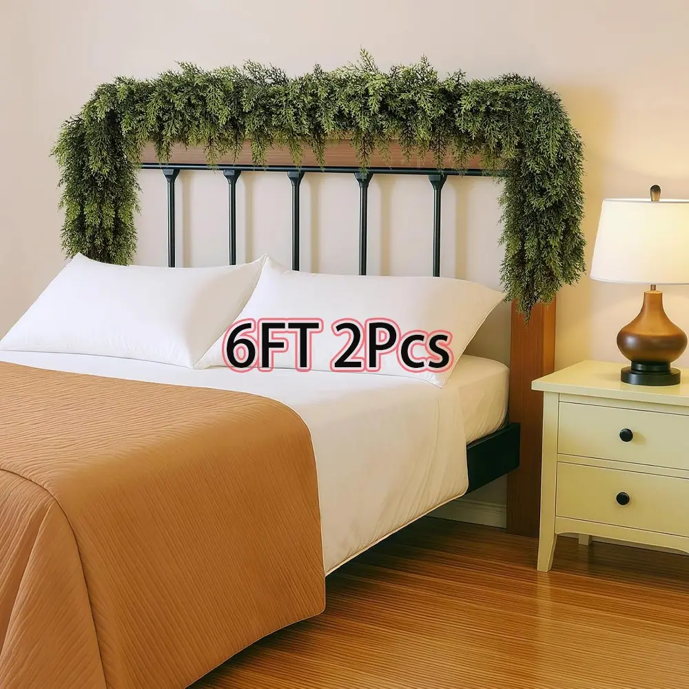 6 Feet 2-Pack Artificial Cedar Wreaths, Realistic Touch Winter Decor, Fake Pine Branches, Indoor Outdoor Christmas Decoration