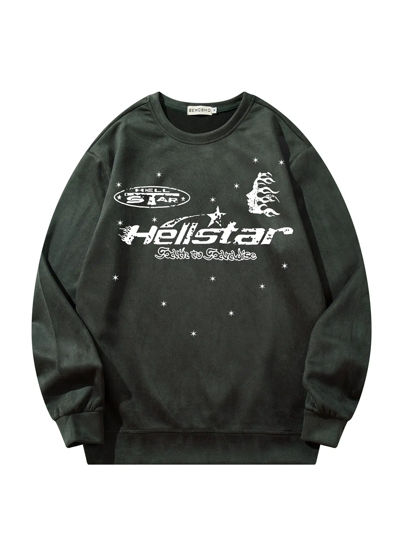 Men's Fall New Fashion Casual Long Sleeve Sweatshirt, American Retro High Street Brand Letter and Flame Star Print, Versatile Two-Sided Design