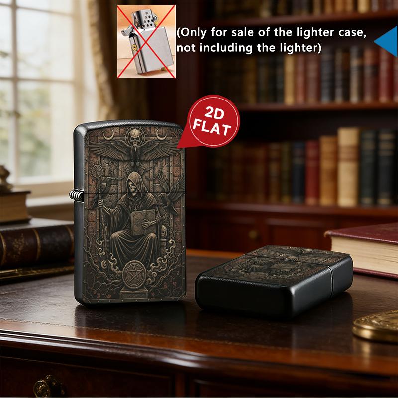 Gothic Grim Reaper Cigarette Case & Lighter Shell Set | Plastic Smoke Case + Metal Lighter Cover | Skull Raven Dark Aesthetic