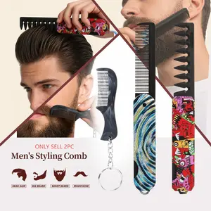 Men's Multi-Functional Hair Styling Comb Set, Portable Keychain Beard Brush, Mini Styling Comb for On-The-Go Hairstyling and Beard Grooming