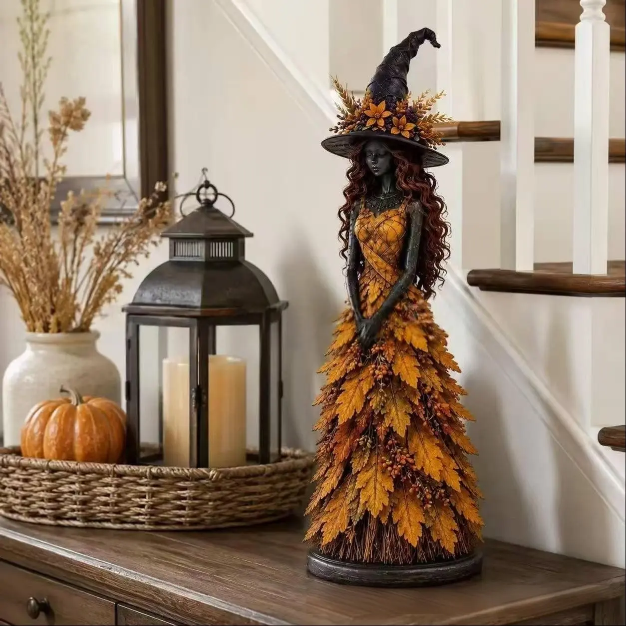 Enchanted Autumn Witch Figurine, Charming Fall Witch Decoration, Perfect for Halloween Decorations, Unique Seasonal Ornament