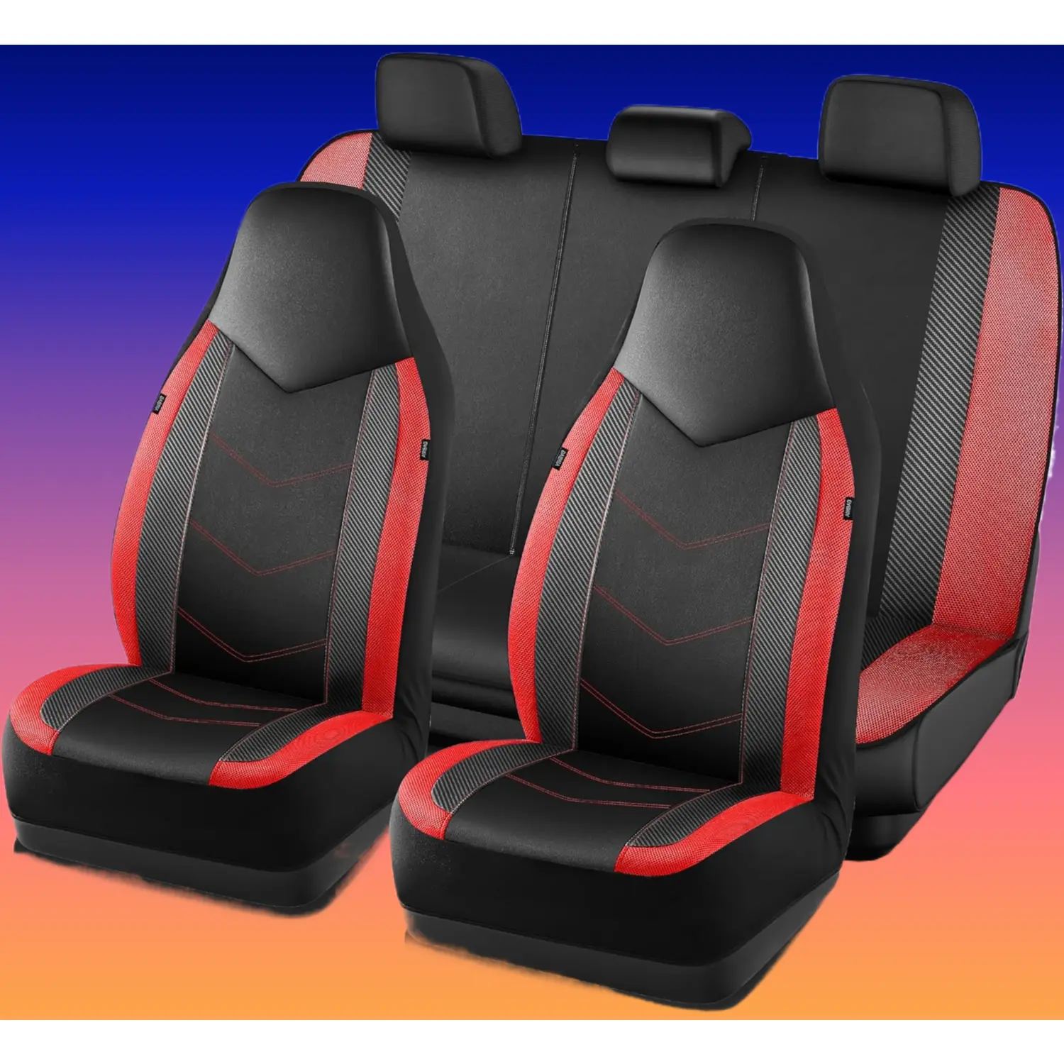 Sports Carbon Fiber Mesh Leather Front Car Seat Covers, High-Back Waterproof Airbag Compatible Seat Protectors, Universal Fit for Most Cars