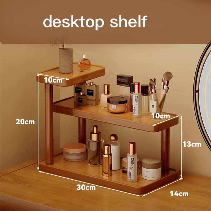 Solid Wood Multi Tier Desktop Display Shelf Modern Light Brown Freestanding Storage Rack No Assembly Needed Space Saving for Bathroom Kitchen Bedroom Vanity Retail Display Stand