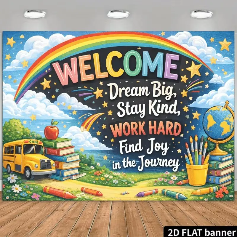 2D Flat Banner 1pc, School Welcome Theme, Inspirational Elements, Polyester Material, Indoor Outdoor Use, Classroom Decor, Photo Background