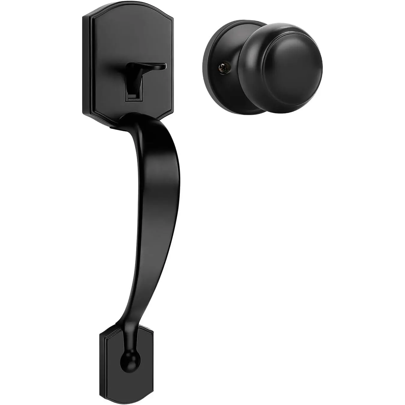 Camelot Trim Lower Half Handleset Matte Black Finish, Upgated Entry Door Handle with Round Door Knob for  Keypad, Front Door Handle Lock Set