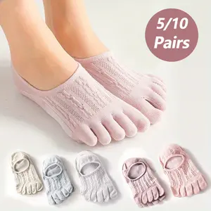 5/10 Five Finger Socks Children's Short Socks Summer Lightweight Invisible Anti-Slip Boat Socks Slit Toe Breathable Net Socks Toe Socks Short Tube Womenswear