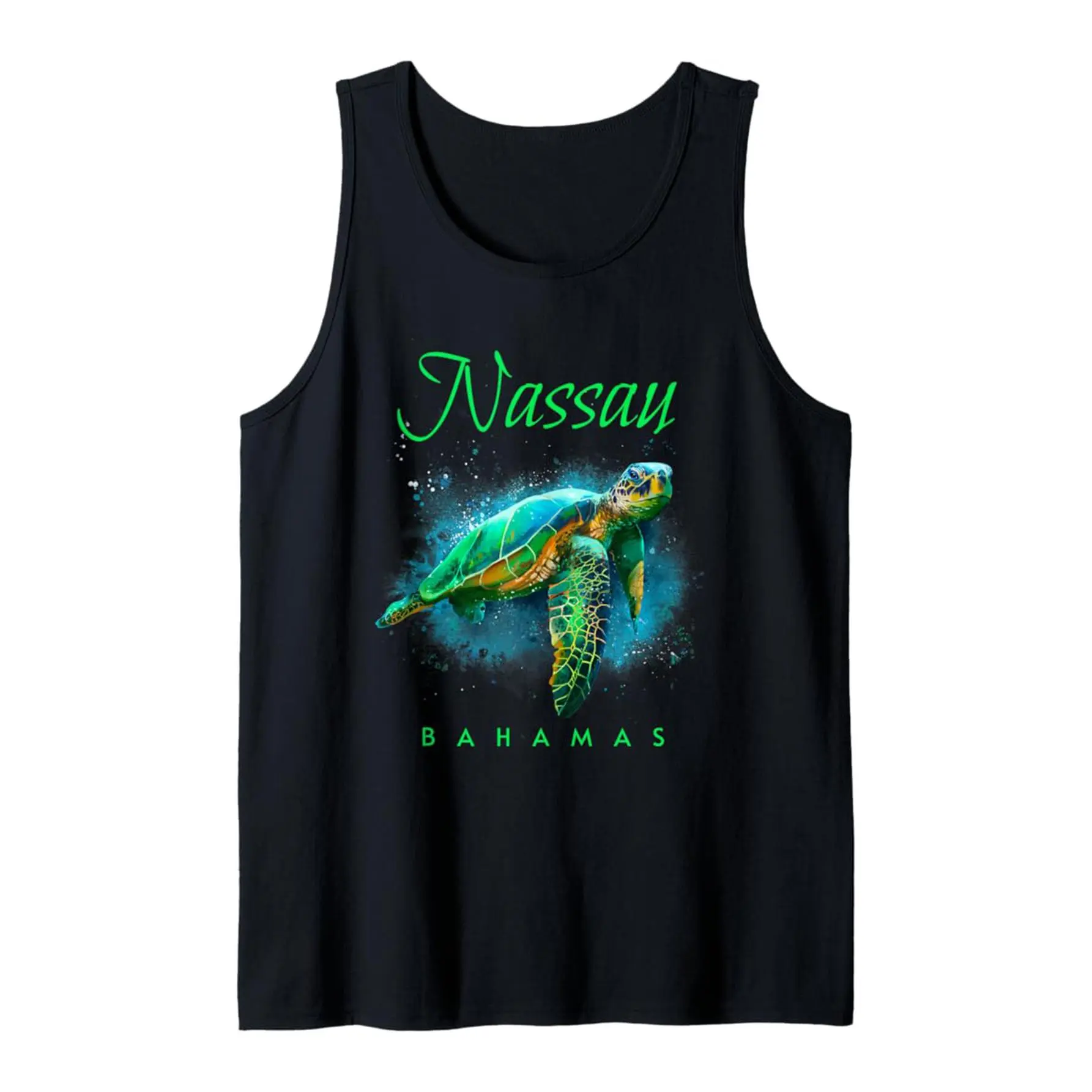 Men's 100% Cotton Minimalist Sleeveless Tank Top - Bahamas Sea Turtle Graphic Menswear Clothes, Relaxed Fit Stretch Fabric for Summer Outdoors, Casual Round Neck Shirt, Garment