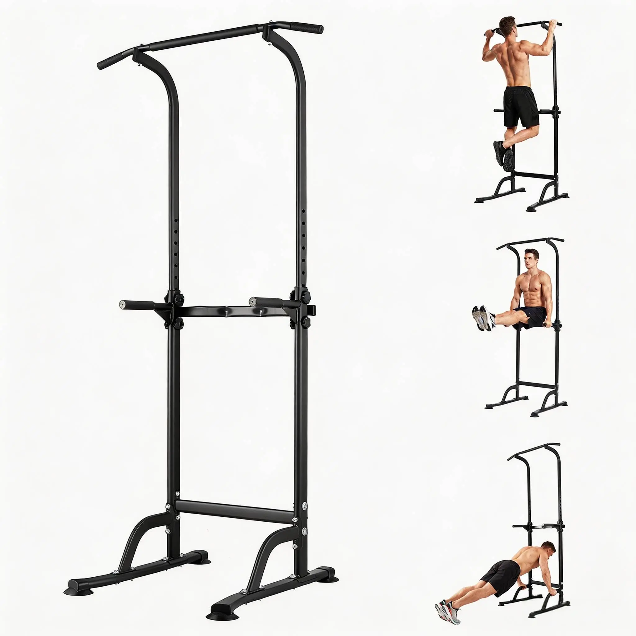 GARVEE Power Tower Home Workout Equipment - 10-Level Adjustable Height, 330LBS Heavy Duty Steel Calisthenics Tools, Multi-Function Fitness Bar Pull Up Bar Workout Machine for Home Gym