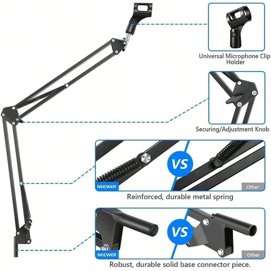 Adjustable Microphone Stand, Suspension Boom Scissor Arm Mic Bracket, Desk Mic Stand for Studio Recording Live Video Broadcasting Online Singing, Bedroom Accessories