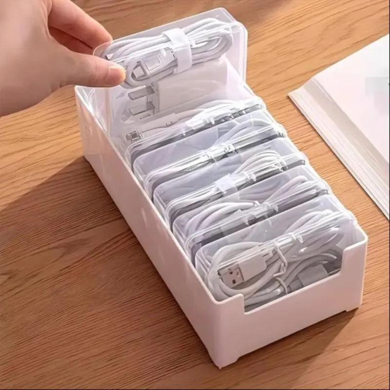 1 Set Multi-Function Cable Organizer Box – Tangle-free charging cable storage case with cord separators and accessory compartments. Keeps USB cables, chargers, earphones, adapters and small electronics neatly organized for home, office or travel.