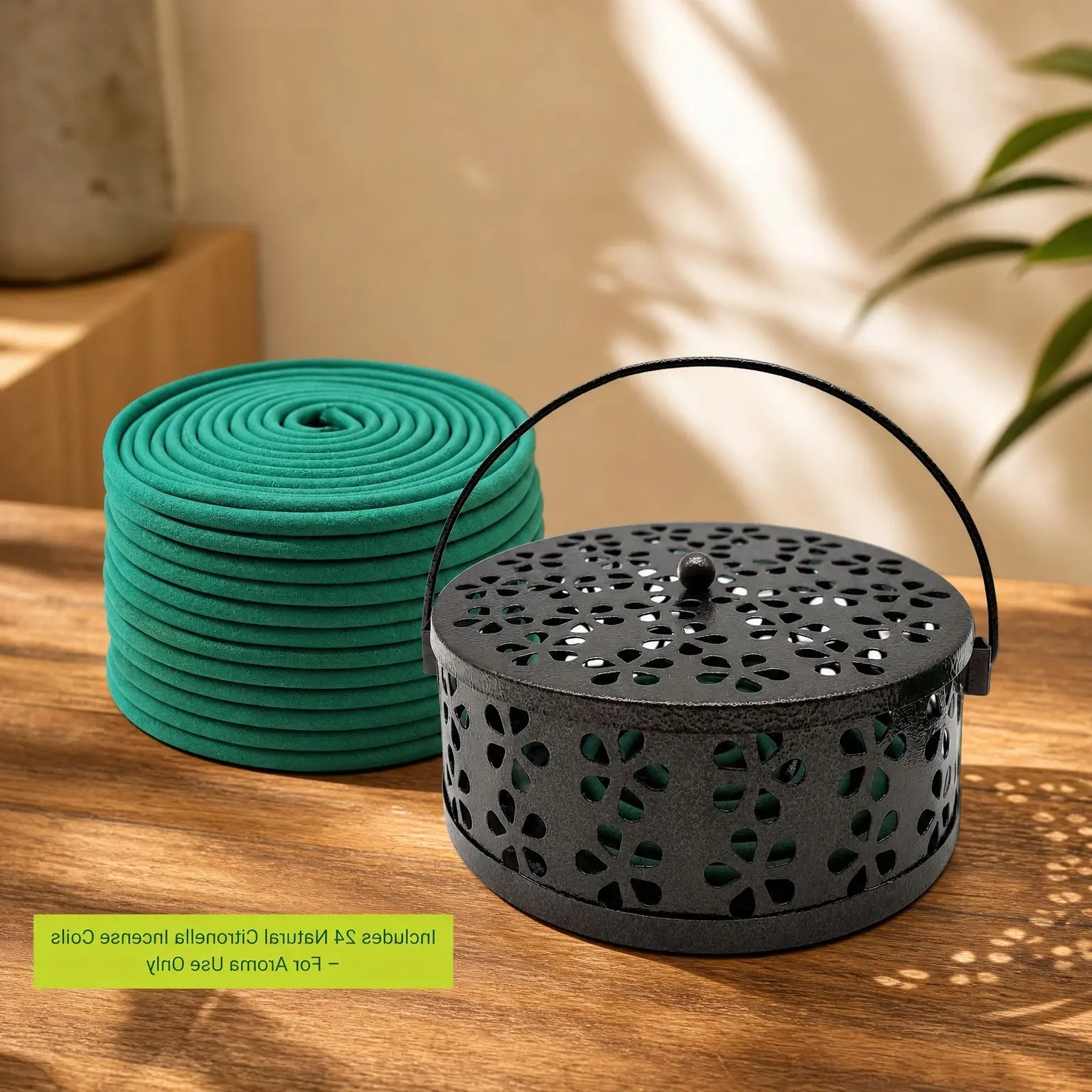 Portable Metal Mosquito Coil Holder with 24 Citronella Incense Coils for Indoor & Outdoor CampingGift