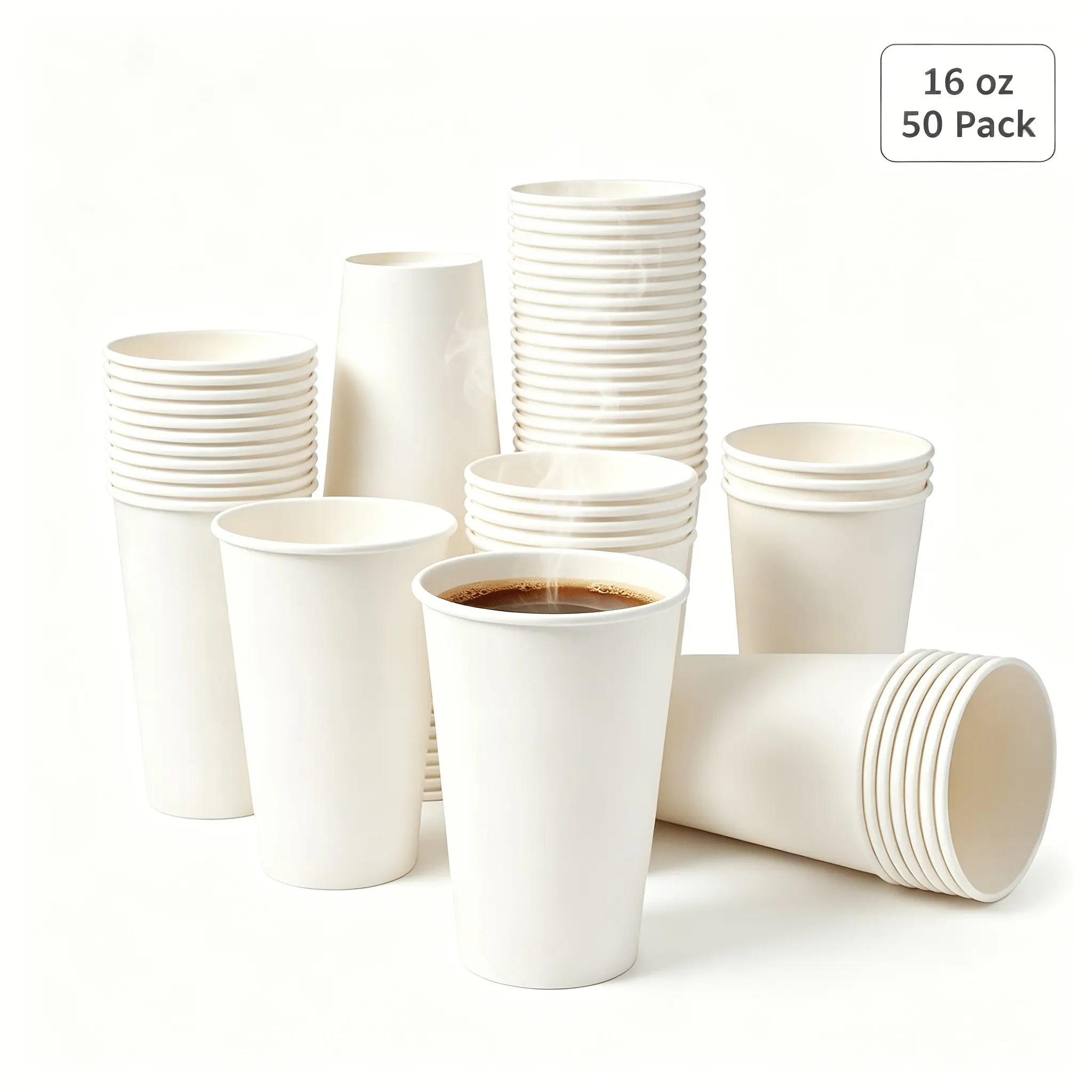 50 Pack 16oz White Disposable Paper Cups Thickened Hot Beverage Cups for Coffee Tea Milk Office Home Kitchen and Coffee Bar Small Gatherings