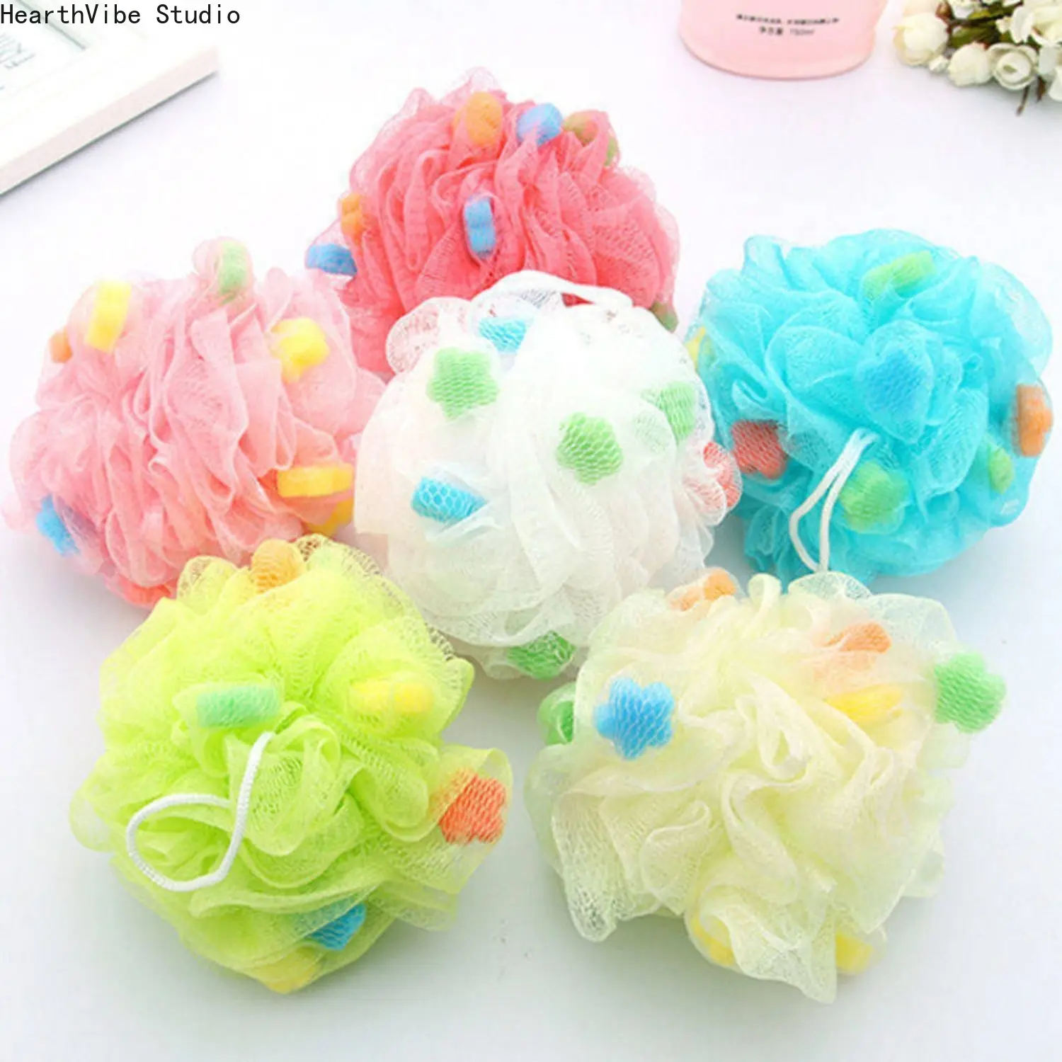 Premium Soft Mesh Bath Loofah Pack Cartoon Star Inset Shower Sponge Fun Bubble Maker Body Washer Scrubber for Family Bathroom Supplies