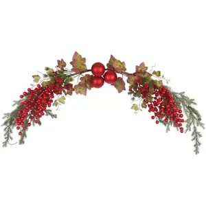 49" Artificial Christmas Door Swag with Red Berries Xmas Balls for Front Door Stair Fireplace Mantle Mailbox Window Holiday Xmas Decor