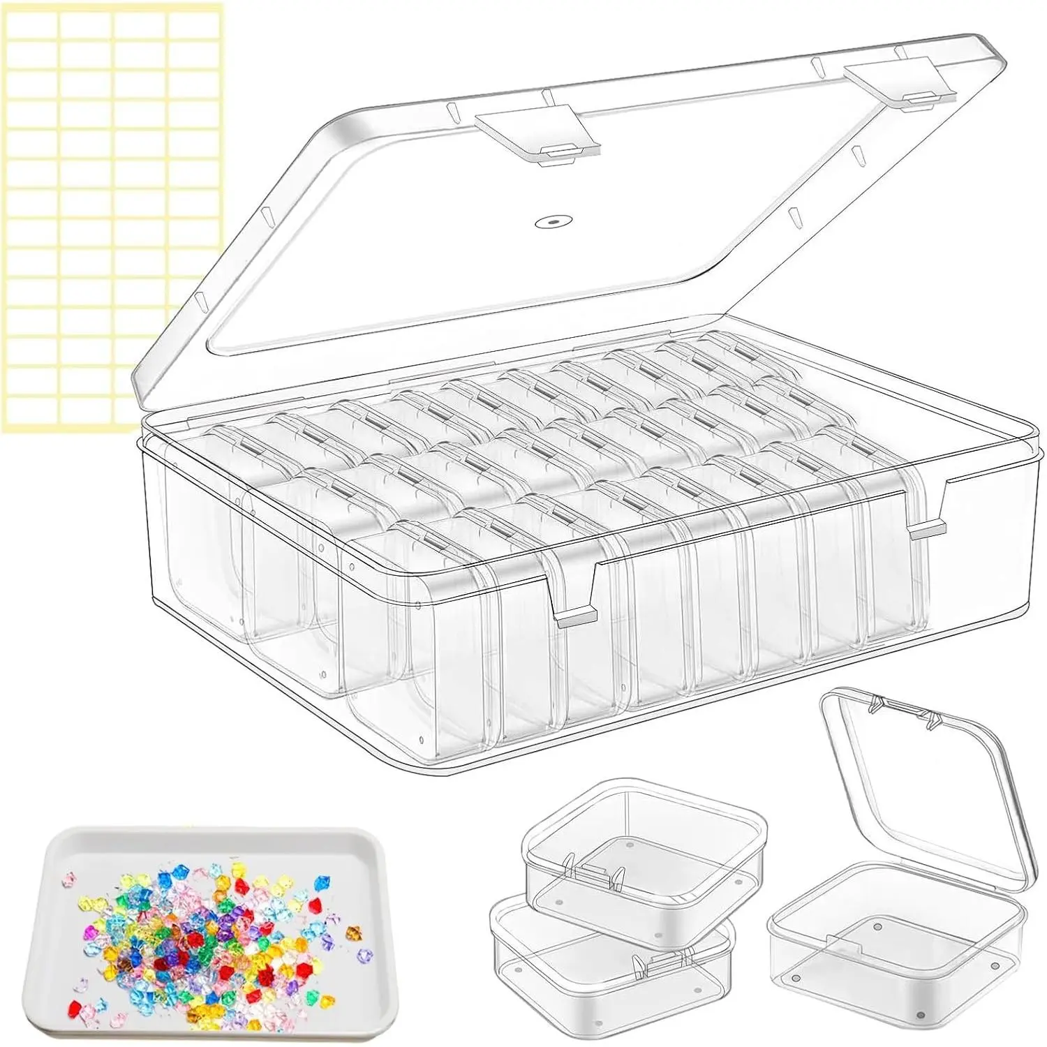 62 Pcs Small Bead Organizer Box With Classification Tags and Trays Plastic Organizer for Jewelry Diamonds Clay Beads Screws Seeds Small Parts