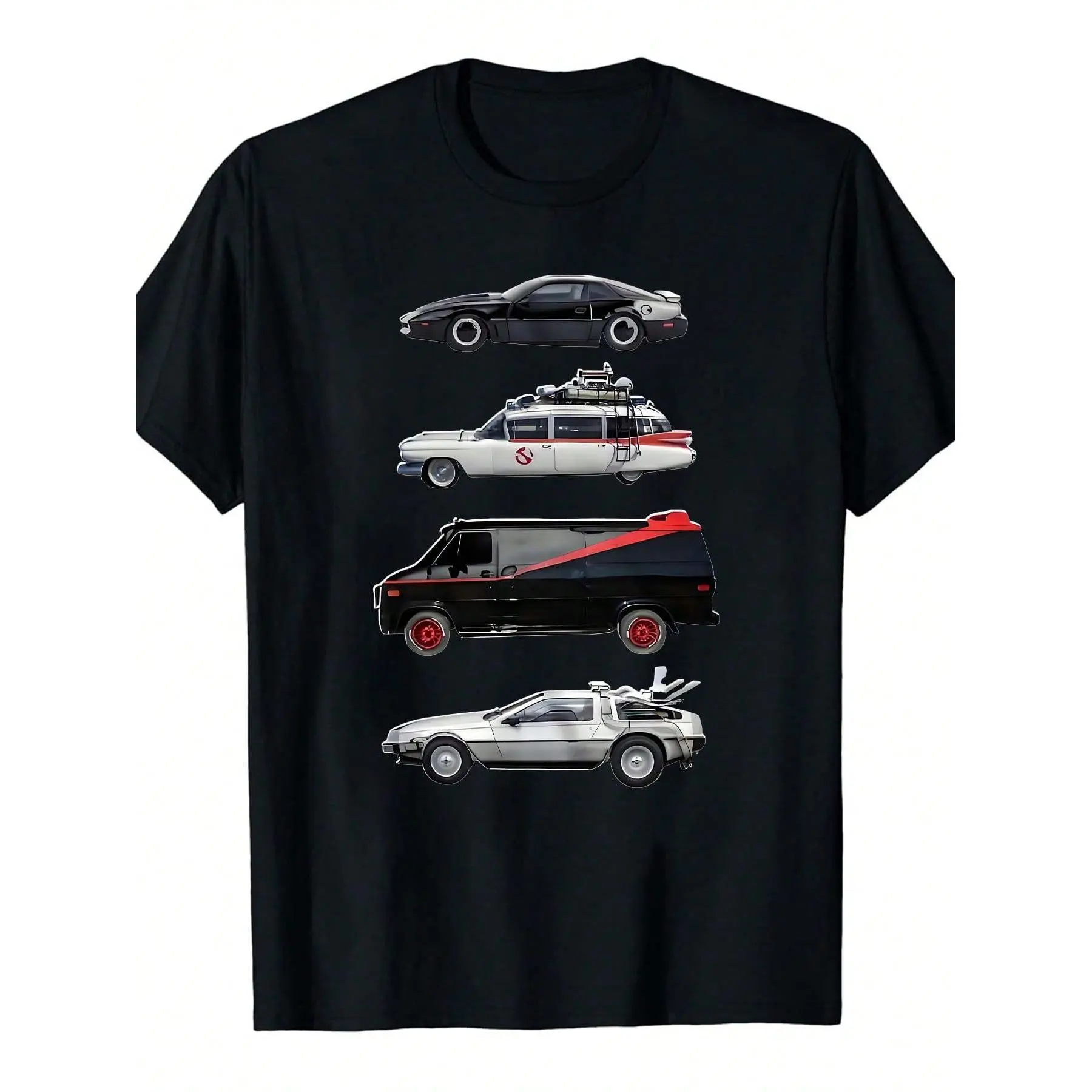 Men's Retro Classic Film Cars Graphic T-Shirt, Soft Lightweight 100% Cotton Crew Neck Top for Daily Casual Wear, Shortsleeve, Round Neck, Tshirt