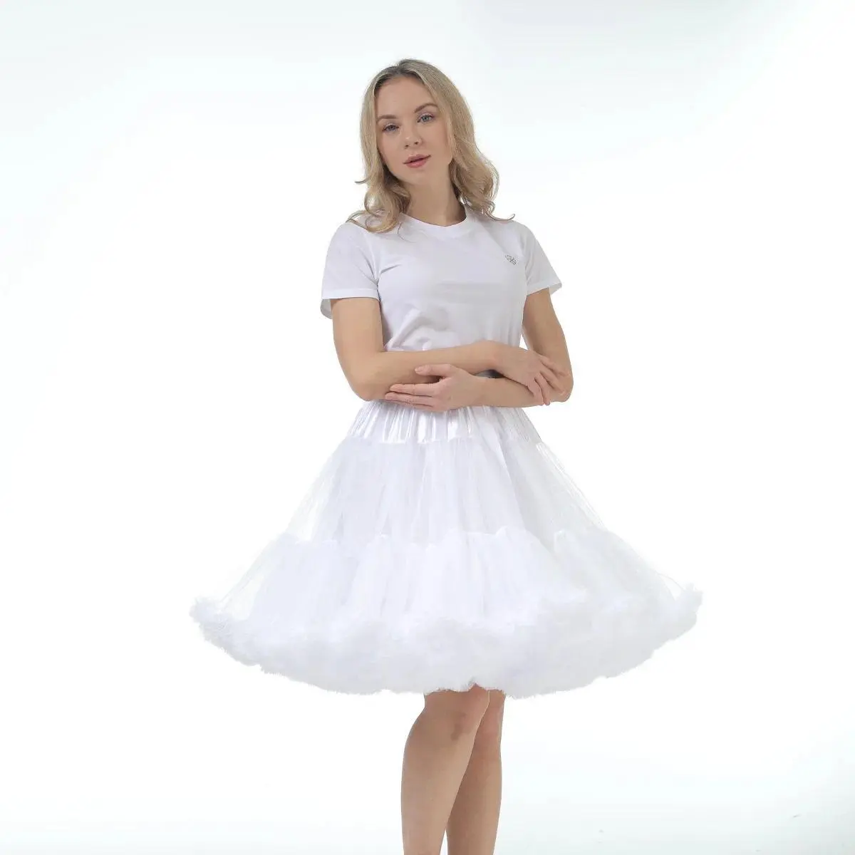 55CM Women's Elastic Waist Soft Tulle Petticoat Puffy Tutu Tulle Skirt Princess Ballet Dance Pettiskirts Underskirt Lolita Skirt